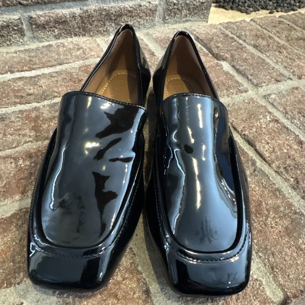 Nordstrom Rack Franny Moc Toe Loafer Shoes Women's‎ Black Patent Sz 5.5 #349